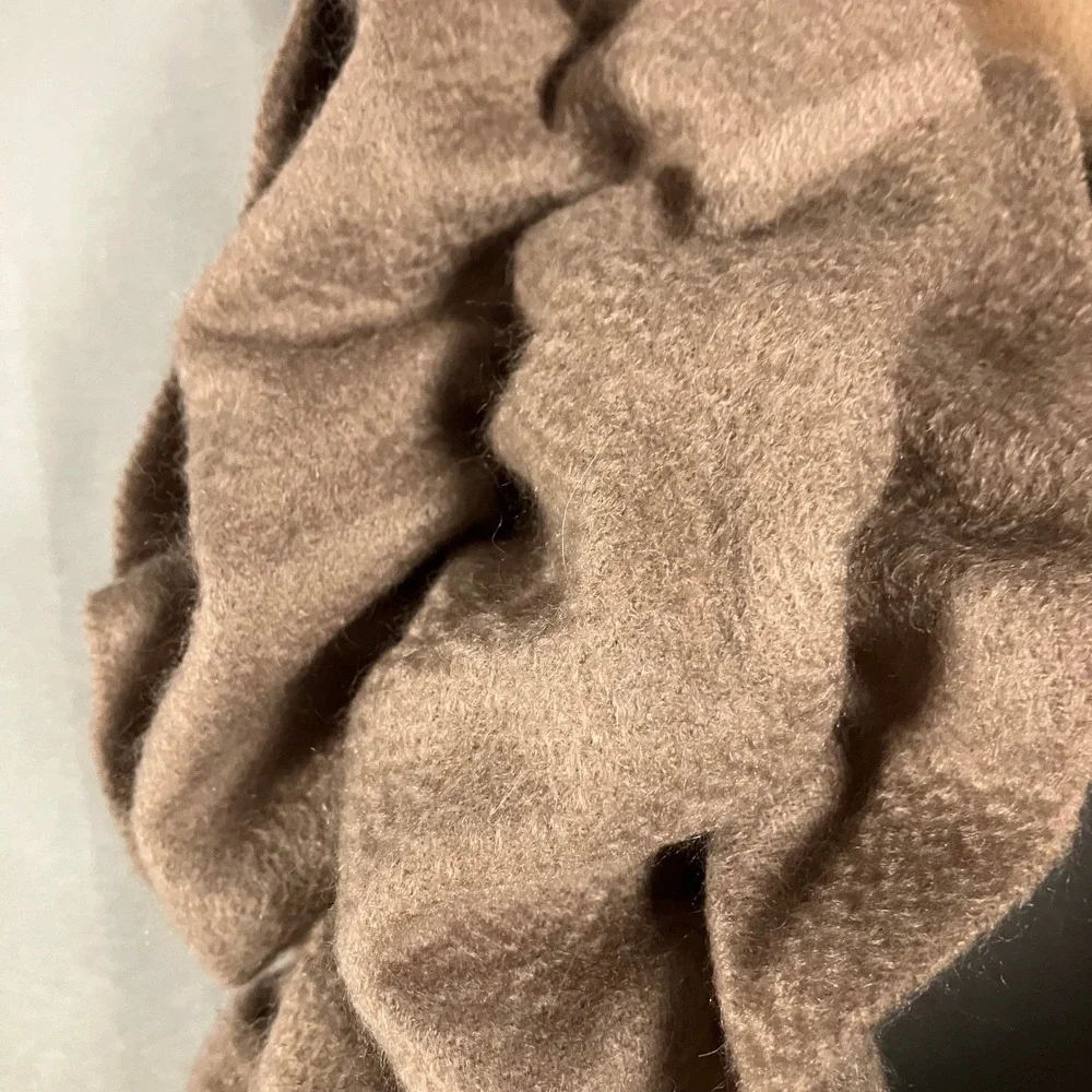 SAYAMI 100% Cashmere Ruched‎ Scarf Shawl Taupe Fringe